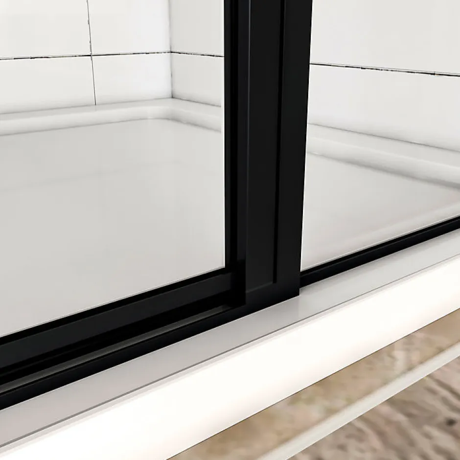 AICA Sanitaire Aica porte de douche pivotante 100x185cm noir mat en 6mm verre anticalcaire installation en niche* Porte De Douche