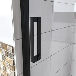 AICA Sanitaire Aica porte de douche pivotante 100x185cm noir mat en 6mm verre anticalcaire installation en niche* Porte De Douche