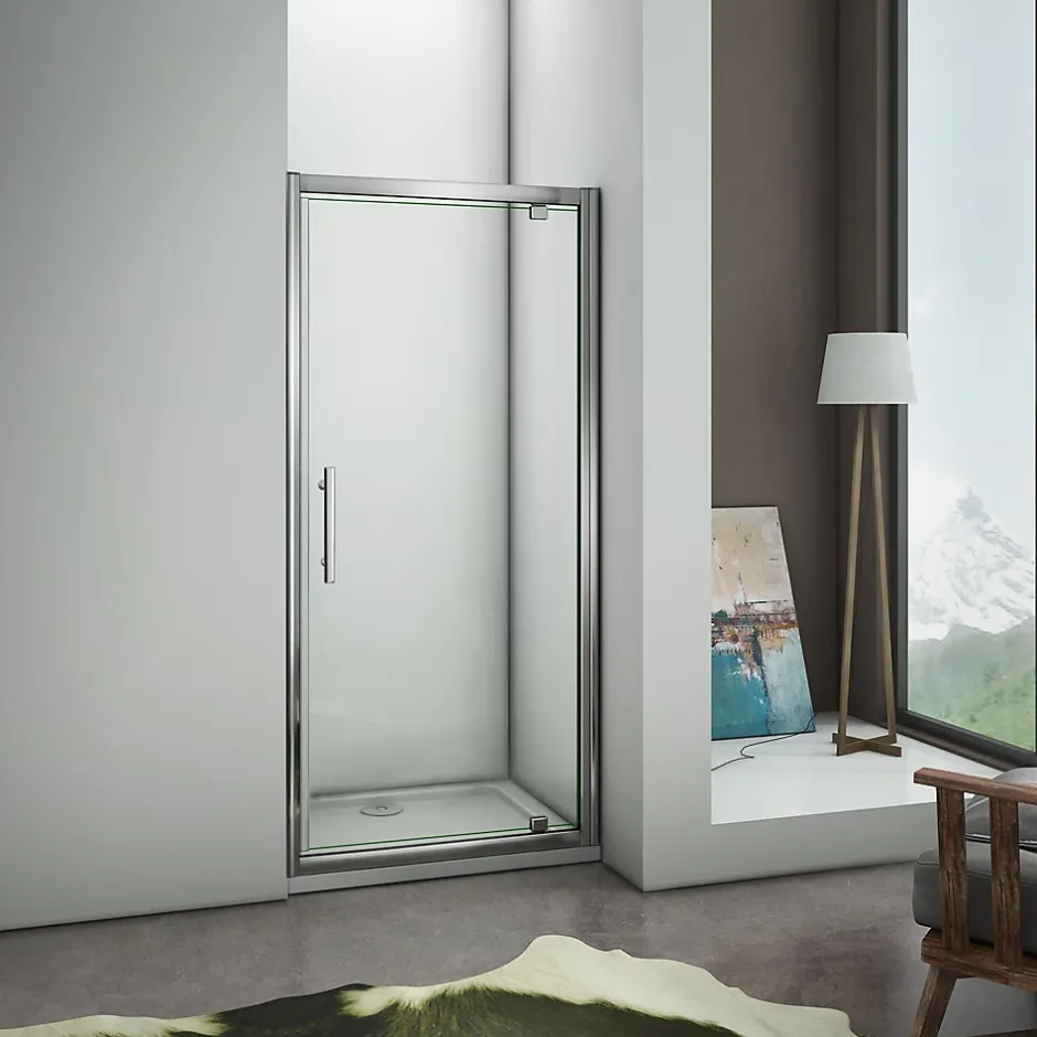AICA Sanitaire Aica Porte De Douche 80x185 Cm Porte Pivotante Installation En Niche Verre Securit