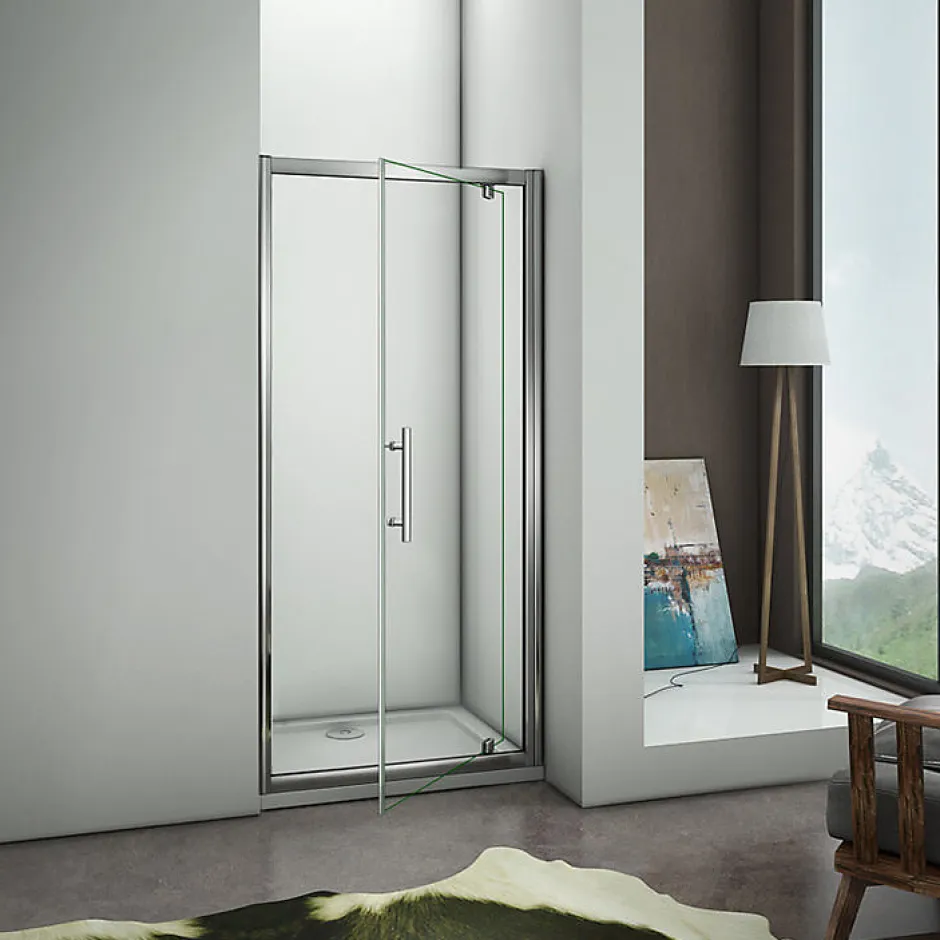 AICA Sanitaire Aica Porte De Douche 80x185 Cm Porte Pivotante Installation En Niche Verre Securit