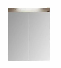 Trend Team AMANDA - Armoire de toilette murale - 2 portes miroir - Mélaminé Blanc/Chêne. L - H - P : 60 - 77 - 17 cm