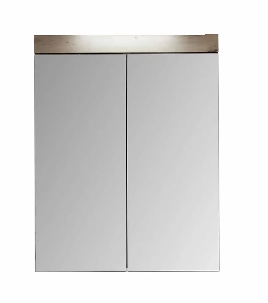 Trend Team AMANDA - Armoire de toilette murale - 2 portes miroir - Mélaminé Blanc/Chêne. L - H - P : 60 - 77 - 17 cm