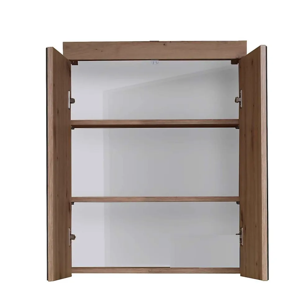 Trend Team AMANDA - Armoire de toilette murale - 2 portes miroir - Mélaminé Blanc/Chêne. L - H - P : 60 - 77 - 17 cm