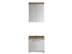 Trend Team AMANDA - Ensemble salle de bain 2 pièces. mélaminé couleur chêne/blanc brillant L - H - P : 60 - 190 - 34 cm* Meuble Sous Lavabo