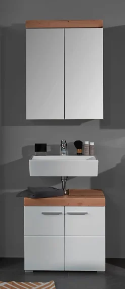 Trend Team AMANDA - Ensemble salle de bain 2 pièces. mélaminé couleur chêne/blanc brillant L - H - P : 60 - 190 - 34 cm* Meuble Sous Lavabo