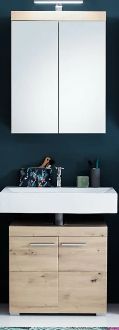 Trend Team AMANDA - Ensemble salle de bain 2 pièces. mélaminé couleur chêne L - H - P : 60 - 190 - 34 cm