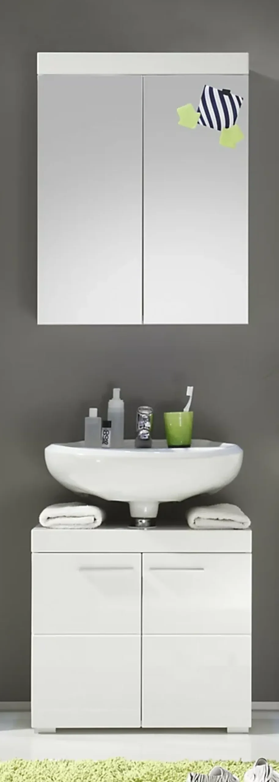 Trend Team AMANDA - Ensemble salle de bain 2 pièces. mélaminé Blanc Brillant L - H - P : 60 - 190 - 34 cm