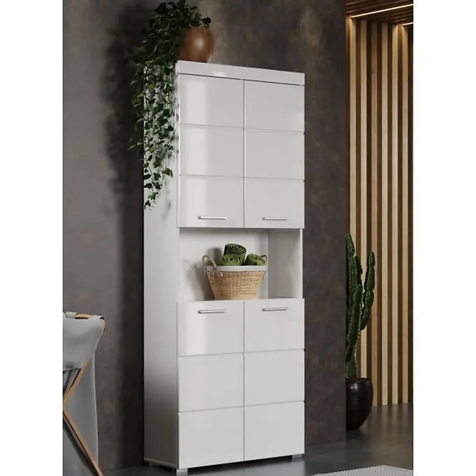 Trend Team AMANDA - Meuble de salle de bain mélaminé - Meuble Colonne. Blanc brillant. L-H-P : 73 - 190 - 31 cm