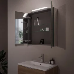Bernstein Amoire de toilette suspendue 120x19x72,5cm (LxPxH), 3 portes mirroir, éclairage LED + prise électrique, Charnières mobiles, NEO* Armoire De Toilette