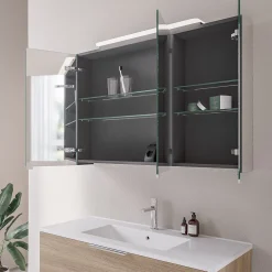 Bernstein Amoire de toilette suspendue 100x19x72,5cm (LxPxH), 3 portes mirroir, éclairage LED + prise électrique, Charnières mobiles, NEO