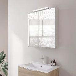 Bernstein Amoire de toilette suspendue 60x19x72,5cm (LxPxH), 2 portes mirroir, éclairage LED + prise électrique, Charnières mobiles, NEO
