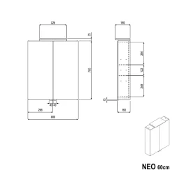 Bernstein Amoire de toilette suspendue 60x19x72,5cm (LxPxH), 2 portes mirroir, éclairage LED + prise électrique, Charnières mobiles, NEO