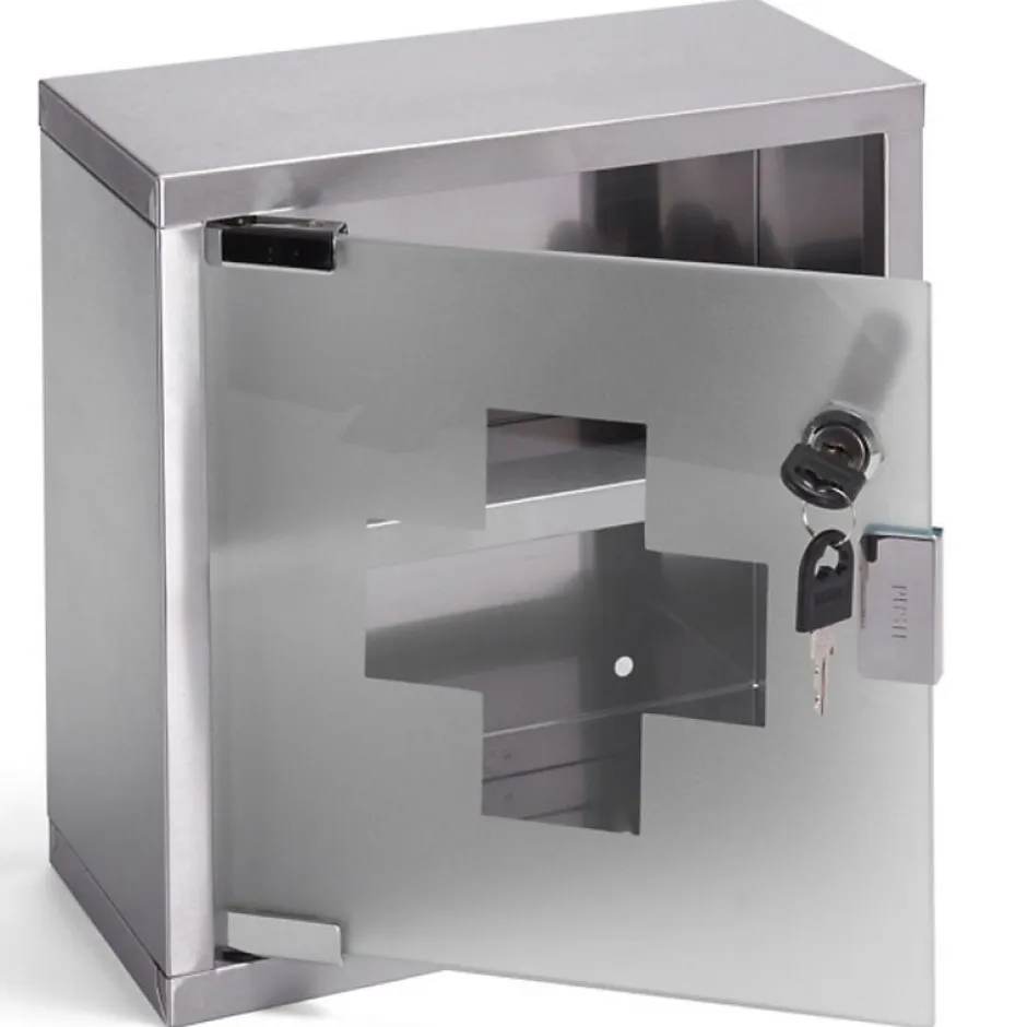 MSV Armoire à pharmacie à clé Acier Inox verre