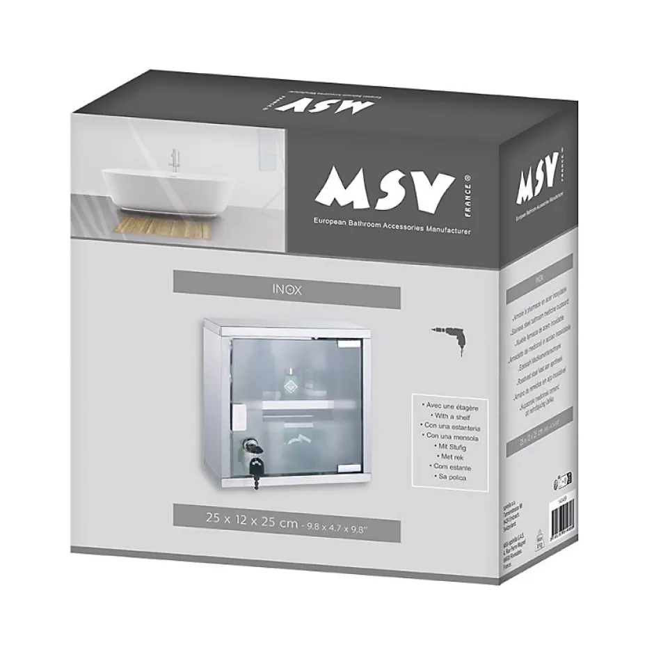 MSV Armoire à pharmacie à clé Acier Inox verre
