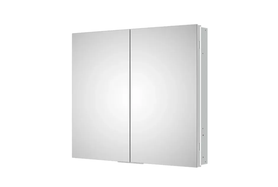 Bernstein Armoire à glace aluminium murale salle de bain et toilettes, étagère avec miroir avec LED encastrée + prise, UP7012, H.70cmxL.80cm