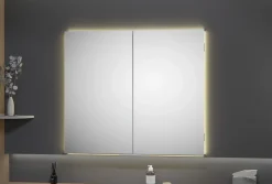 Bernstein Armoire à glace aluminium murale salle de bain et toilettes, étagère avec miroir avec LED encastrée + prise, UP7012, H.70cmxL.80cm