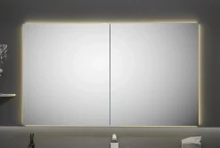 Bernstein Armoire à glace aluminium murale salle de bain + toilettes, étagère avec miroir avec LED encastrée + prise, UP7012, H.70cmxL.120cm* Armoire De Toilette