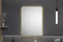 Bernstein Armoire à glace aluminium murale salle de bain + toilettes, étagère + miroir LED encastrée + prise, UP7012, H.70cm, Largeur 50cm