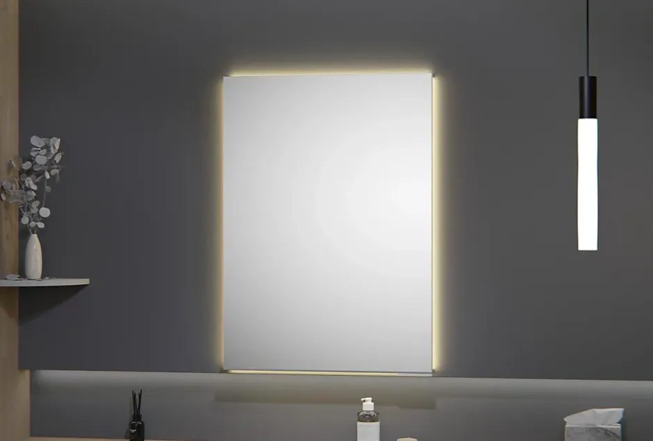 Bernstein Armoire à glace aluminium murale salle de bain + toilettes, étagère + miroir LED encastrée + prise, UP7012, H.70cm, Largeur 50cm