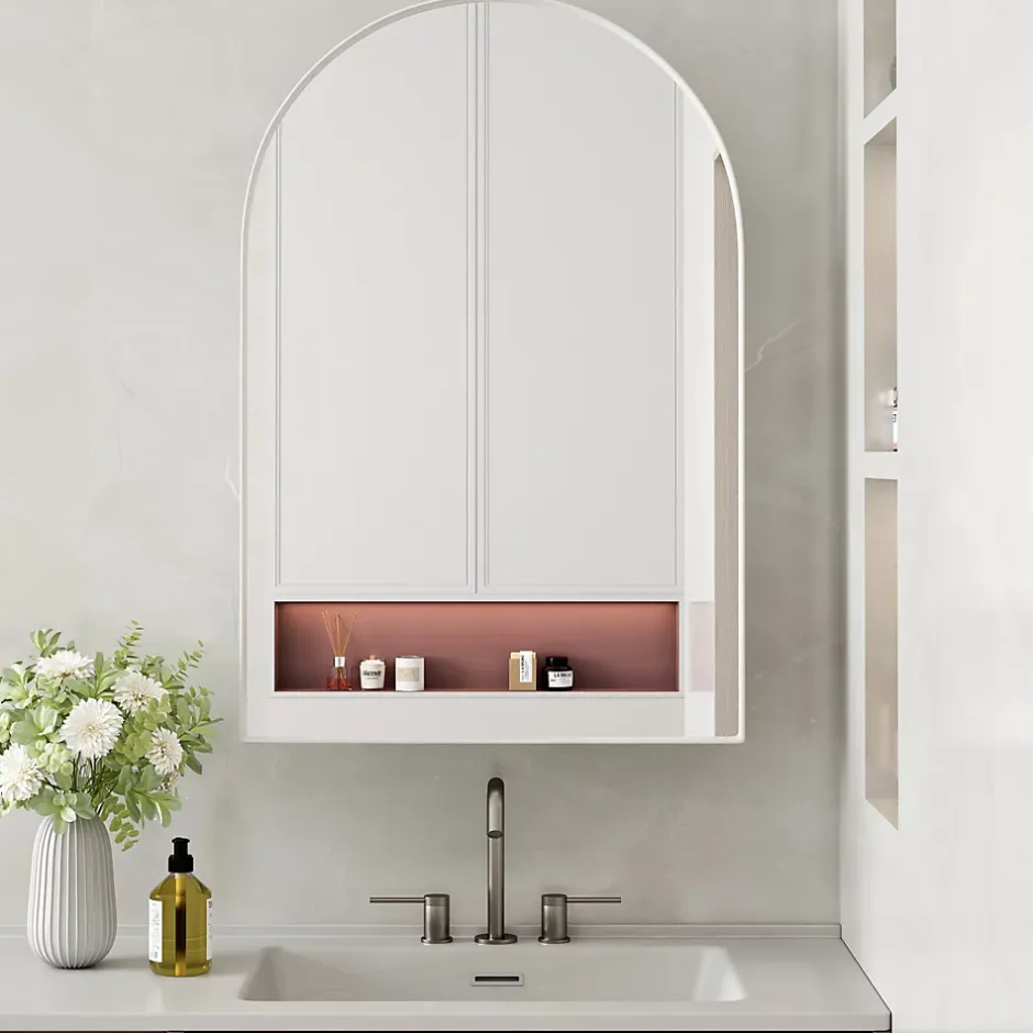ProximaX Armoire à miroir cintrée blanche avec cadre métal, armoire murale à étagères réglables, rangement salle de bain, salon ou chambre* Armoire De Toilette