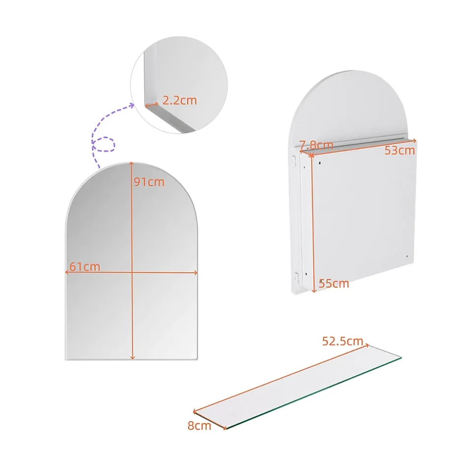 ProximaX Armoire à miroir cintrée blanche avec cadre métal, armoire murale à étagères réglables, rangement salle de bain, salon ou chambre* Armoire De Toilette