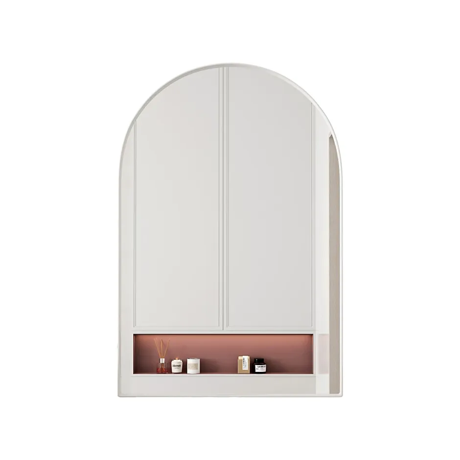ProximaX Armoire à miroir cintrée blanche avec cadre métal, armoire murale à étagères réglables, rangement salle de bain, salon ou chambre* Armoire De Toilette