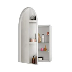 ProximaX Armoire à miroir cintrée blanche avec cadre métal, armoire murale à étagères réglables, rangement salle de bain, salon ou chambre* Armoire De Toilette