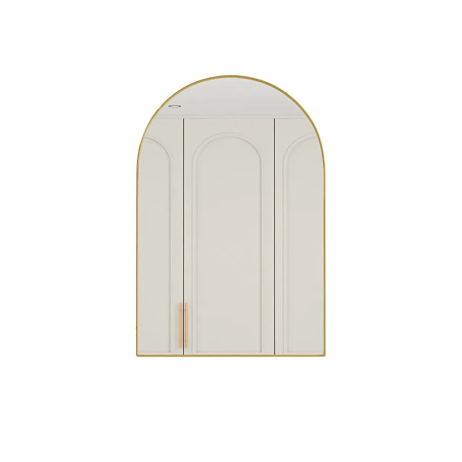 ProximaX Armoire à miroir cintrée dorée avec cadre métal, armoire murale à étagères réglables, rangement salle de bain, salon ou chambre* Armoire De Toilette