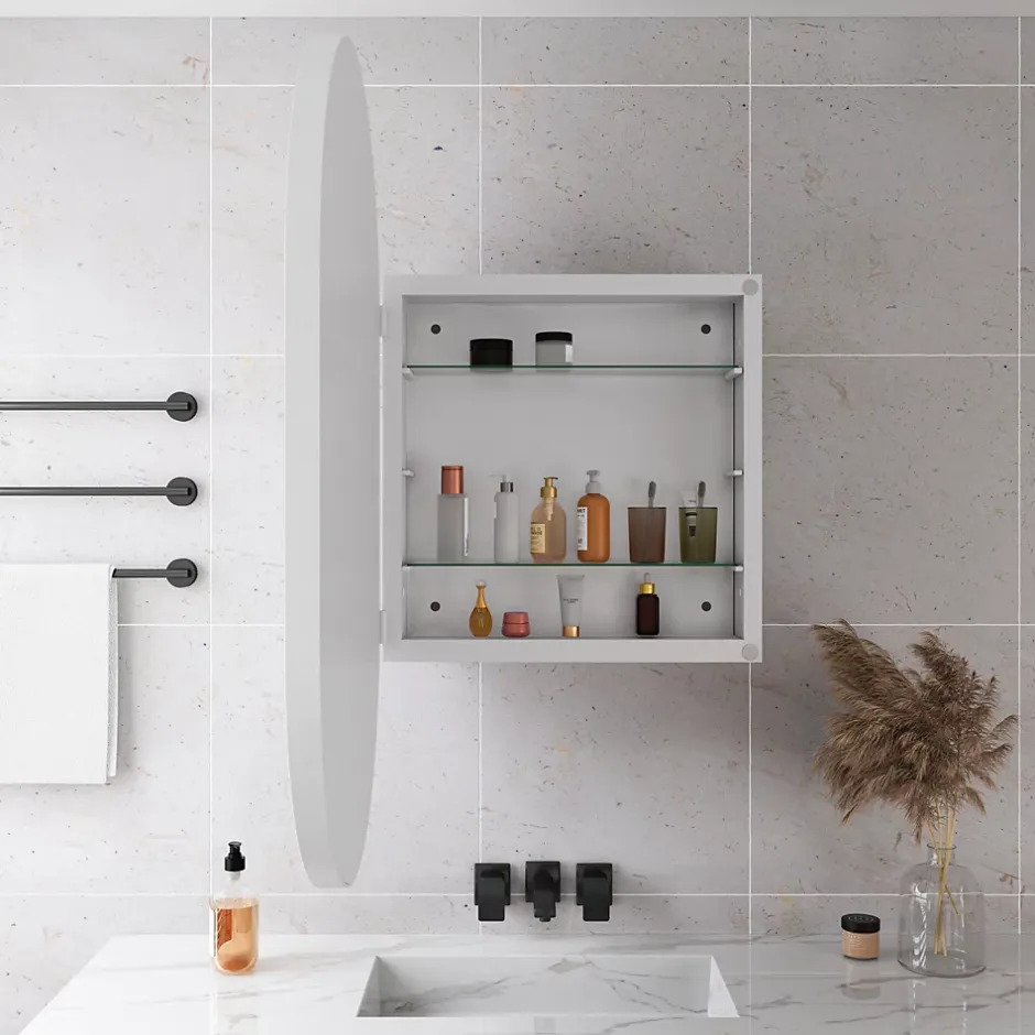 ProximaX Armoire à miroir ovale blanche avec cadre métal, armoire murale à étagères réglables, rangement salle de bain, salon ou chambre* Armoire De Toilette