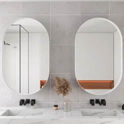 ProximaX Armoire à miroir ovale blanche avec cadre métal, armoire murale à étagères réglables, rangement salle de bain, salon ou chambre* Armoire De Toilette