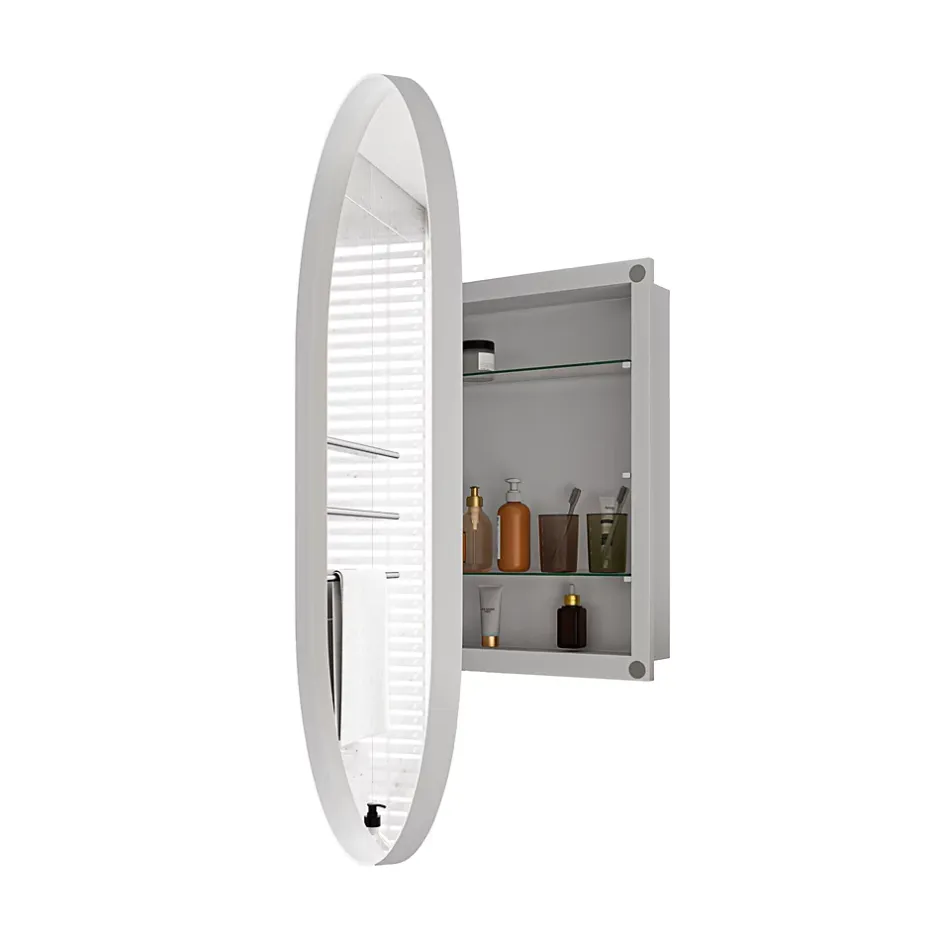 ProximaX Armoire à miroir ovale blanche avec cadre métal, armoire murale à étagères réglables, rangement salle de bain, salon ou chambre* Armoire De Toilette