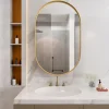 ProximaX Armoire à miroir ovale dorée avec cadre métal, armoire murale à étagères réglables, rangement salle de bain, salon ou chambre* Armoire De Toilette