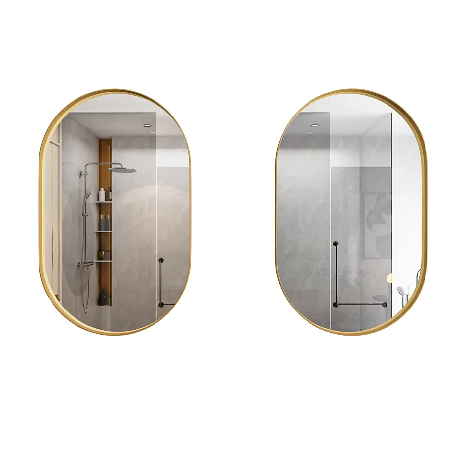 ProximaX Armoire à miroir ovale dorée avec cadre métal, armoire murale à étagères réglables, rangement salle de bain, salon ou chambre* Armoire De Toilette
