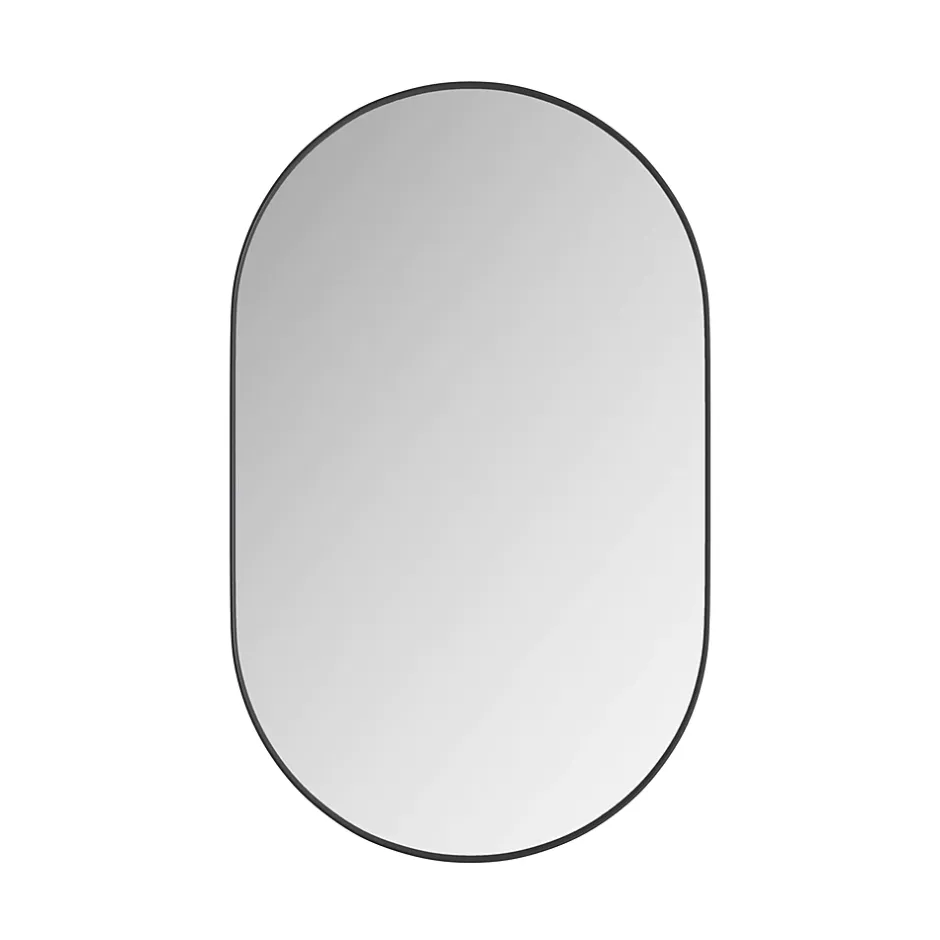 Okwish Armoire à Miroir Ovale Murale avec Cadre Métallique Noir - Meuble de Salle de Bain avec Étagères Réglables, 51.5x85 cm, Noir