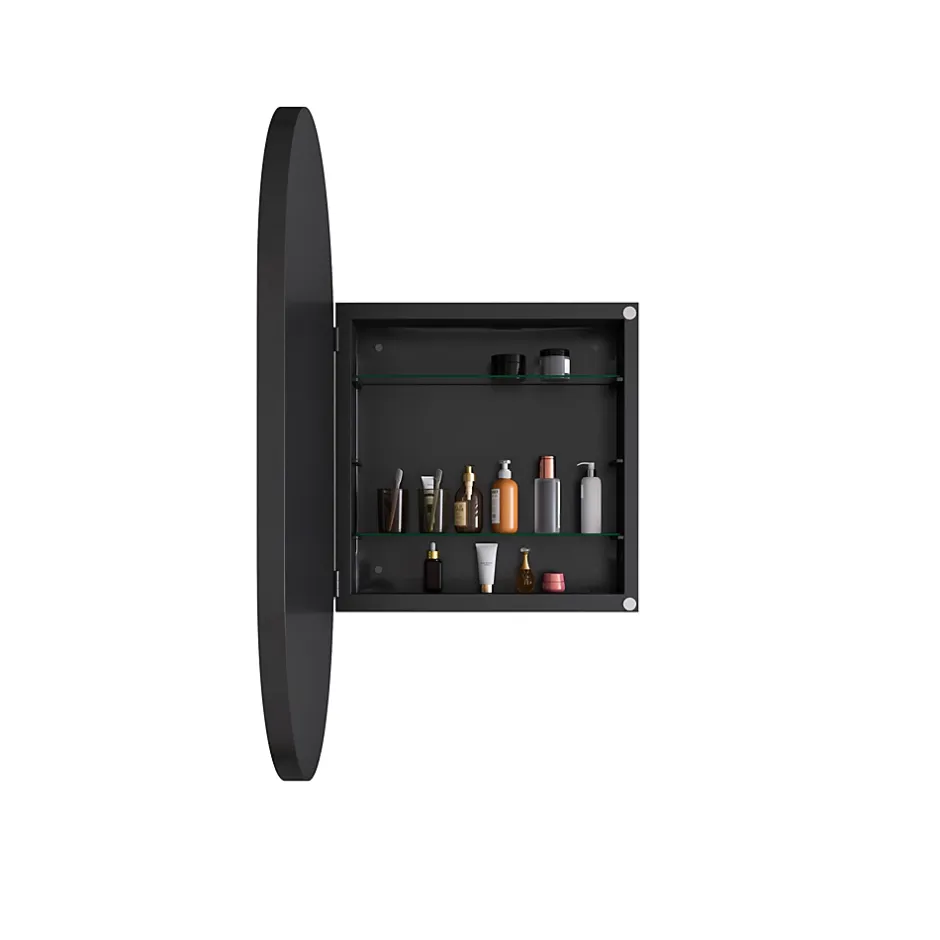 Okwish Armoire à Miroir Ovale Murale avec Cadre Métallique Noir - Meuble de Salle de Bain avec Étagères Réglables, 51.5x85 cm, Noir