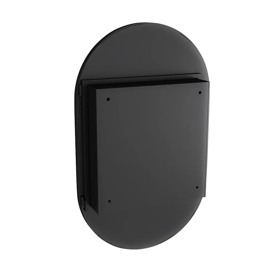Okwish Armoire à Miroir Ovale Murale avec Cadre Métallique Noir - Meuble de Salle de Bain avec Étagères Réglables, 51.5x85 cm, Noir