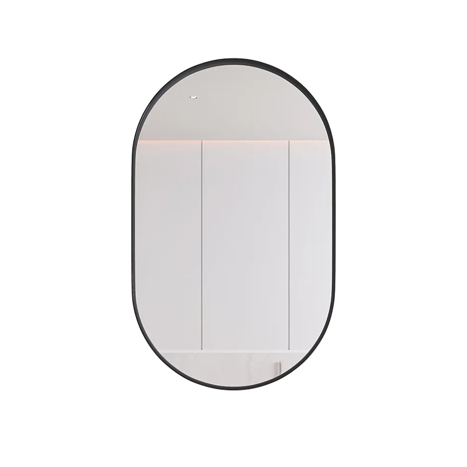 Okwish Armoire à Miroir Ovale Murale avec Cadre Métallique Noir - Meuble de Salle de Bain avec Étagères Réglables, 51.5x85 cm, Noir