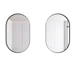 ProximaX Armoire à miroir ovale noire avec cadre métal, meuble mural avec étagères réglables, rangement salle de bain