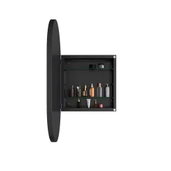 ProximaX Armoire à miroir ovale noire avec cadre métal, meuble mural avec étagères réglables, rangement salle de bain