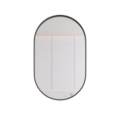 ProximaX Armoire à miroir ovale noire avec cadre métal, meuble mural avec étagères réglables, rangement salle de bain