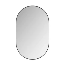 ProximaX Armoire à miroir ovale noire avec cadre métal, meuble mural avec étagères réglables, rangement salle de bain