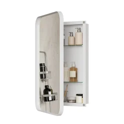 ProximaX Armoire à miroir rectangulaire avec cadre métal, armoire murale à étagères réglables, pour salle de bain ou chambre, blanc* Armoire De Toilette