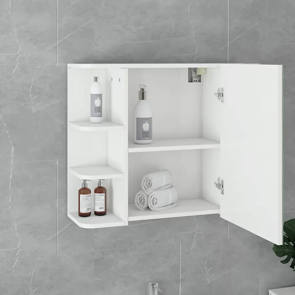 Ml-Design Armoire à miroir salle de bain meuble cabinet toilette murale blanc 80x64x21 cm