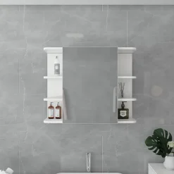 Ml-Design Armoire à miroir salle de bain meuble cabinet toilette murale blanc 80x64x21 cm