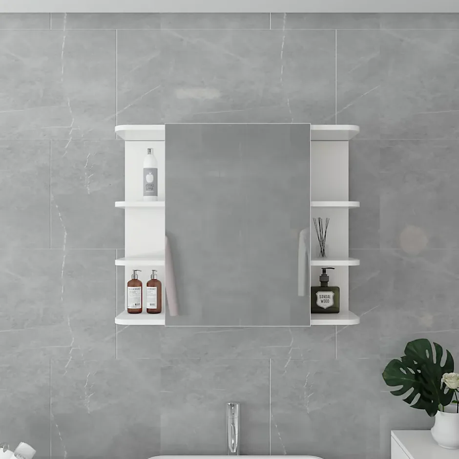 Ml-Design Armoire à miroir salle de bain meuble cabinet toilette murale blanc 80x64x21 cm