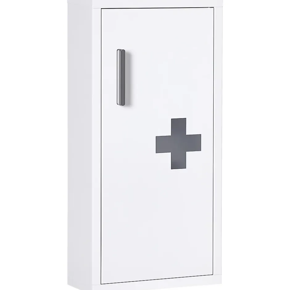 kleankin Armoire à pharmacie 2 étagères 3 niveaux dim. 30L x 12l x 60H cm logo croix transparent acier blanc