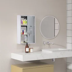 Homcom Armoire à pharmacie murale verrouillable 3 niv. acier inox* Armoire De Toilette