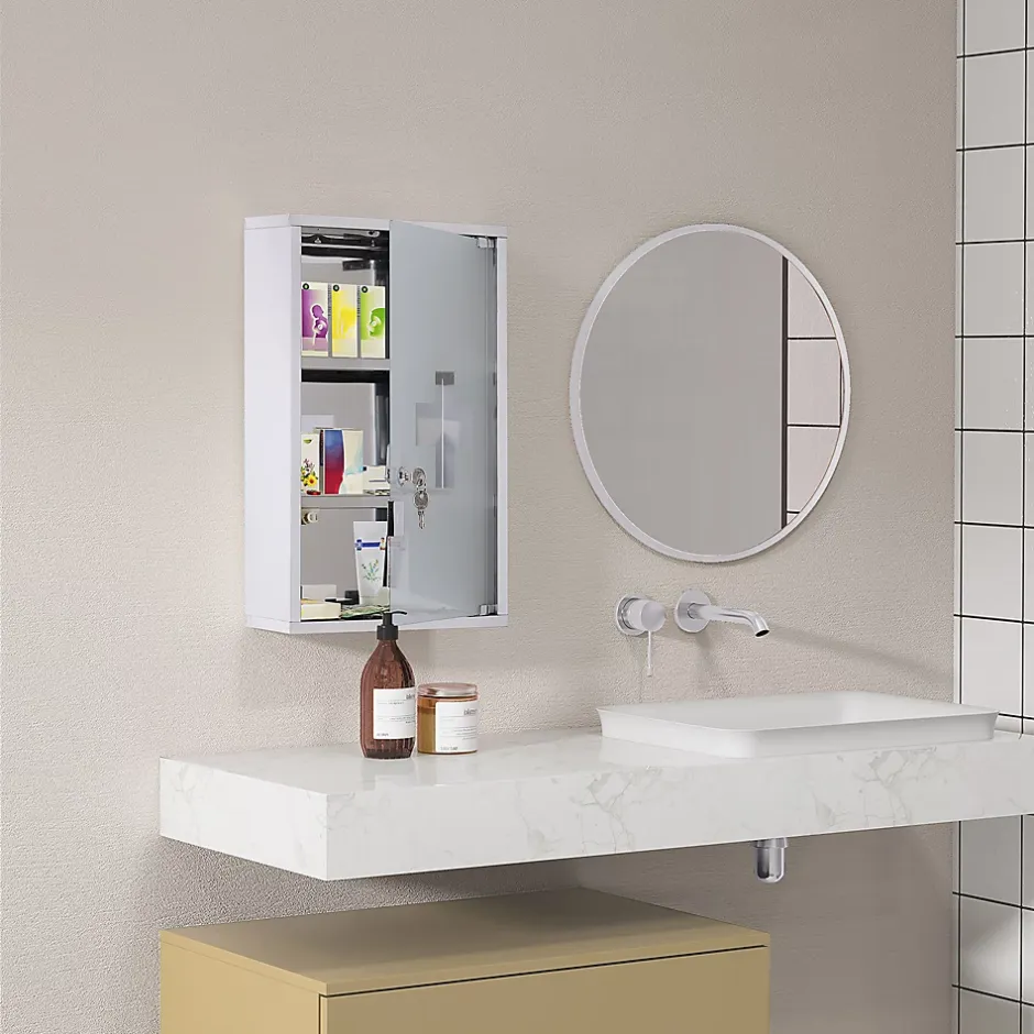Homcom Armoire à pharmacie murale verrouillable 3 niv. acier inox* Armoire De Toilette