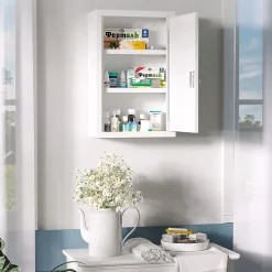 Homcom Armoire à pharmacie verrouillable 3 niv. 2 clés logo croix acier blanc* Armoire De Toilette