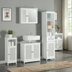 [En.Casa] Armoire basse de salle de bain Karlsoey avec 1 porte MDF PVC 80 x 30 x 28 cm blanc en.casa* Meuble De Salle De Bains Faible Profondeur